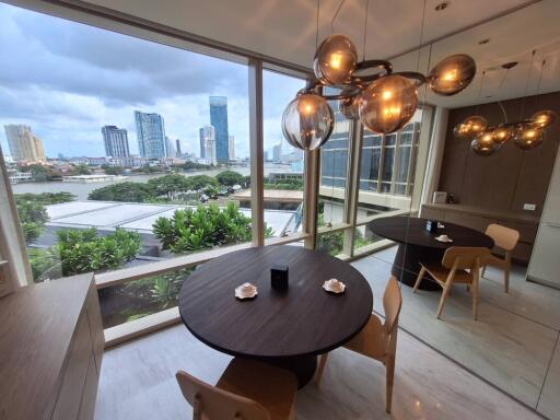 Modern dining area with city view