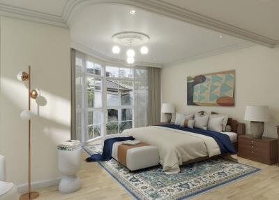 Spacious bedroom with modern decor