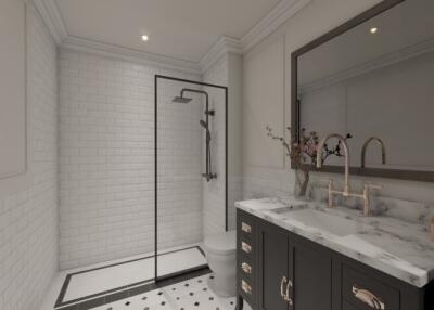 Modern bathroom with tiled floor and glass shower