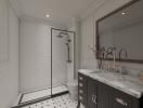 Modern bathroom with tiled floor and glass shower