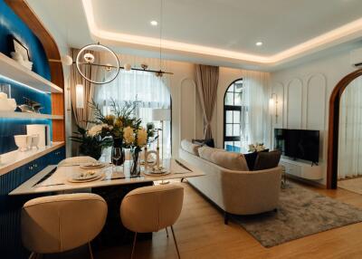 Modern living room and dining area with contemporary decor