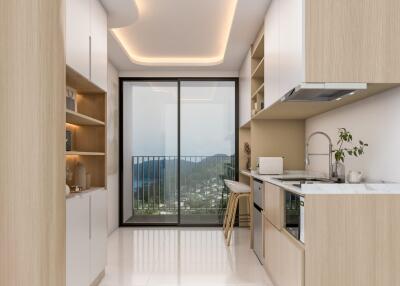 Modern kitchen with a scenic view