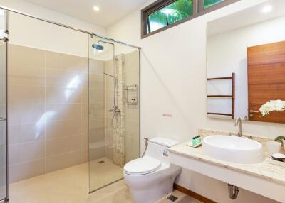 Modern bathroom with glass shower enclosure