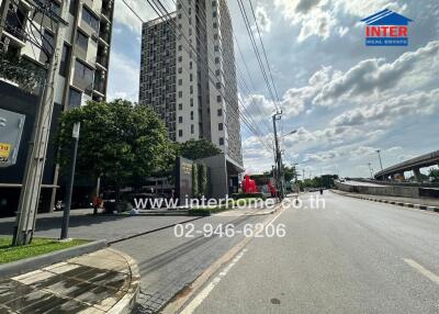 Modern condominium building with street view