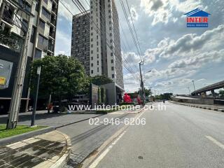 Modern condominium building with street view