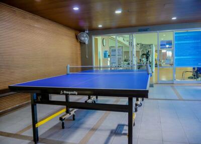 Recreational area with table tennis setup