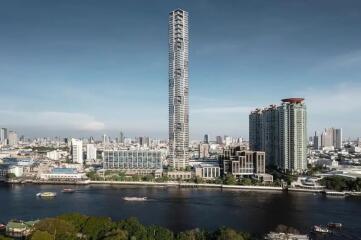 High-rise residential and commercial buildings near a river