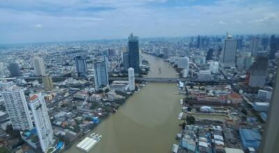 Aerial view of the city with river in the middle