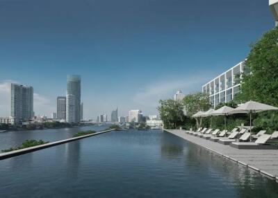 Rooftop pool with city skyline view