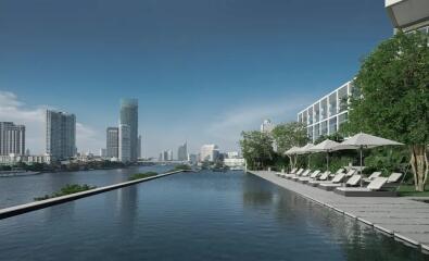 Rooftop pool with city skyline view