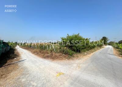 Fork in the road near a plot of land