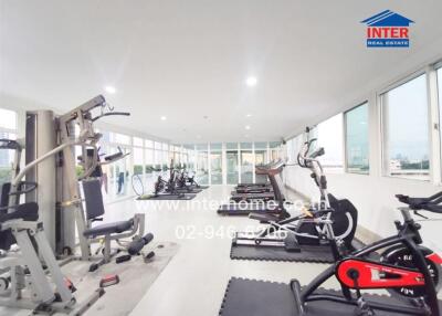 Spacious modern gym with exercise equipment