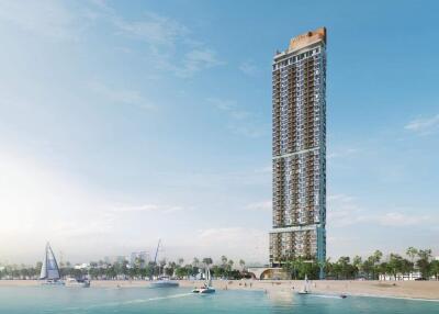 High-rise building with beachfront view