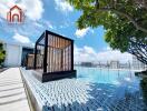 Rooftop pool with cabanas and city view