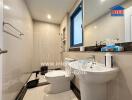 Modern bathroom with a large mirror and clean fixtures