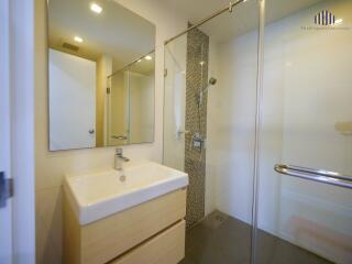 Modern bathroom with shower and vanity