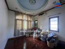 Bedroom with wooden floor and ceiling fan