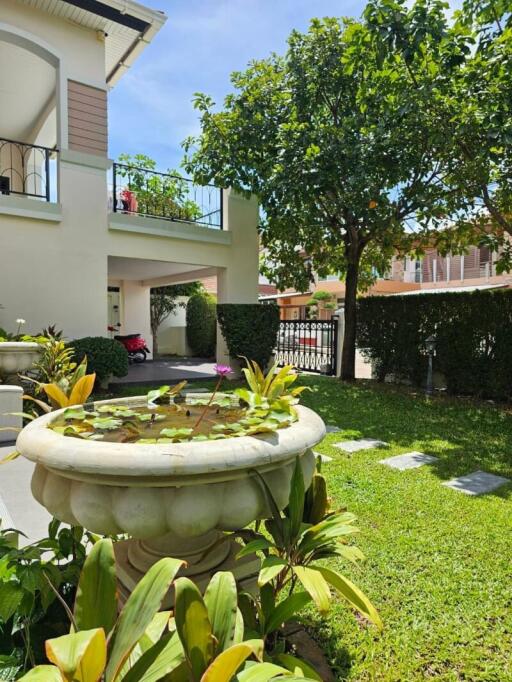 Beautiful garden area with a water feature and well-maintained greenery