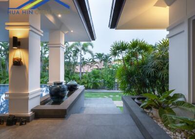 Outdoor area with lush greenery and modern design