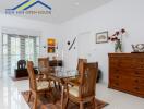 Modern dining room with wooden furniture and decorative elements