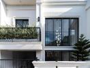 Exterior view of a modern building with balcony