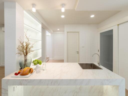 Modern kitchen with marble island