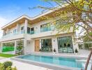 Modern two-story house with pool