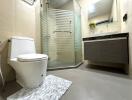 Modern bathroom with glass shower and vanity