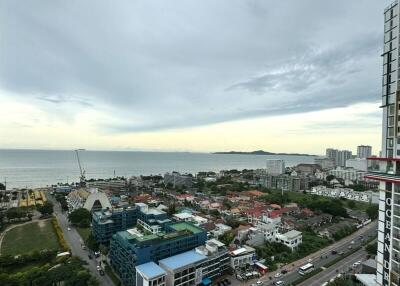 Panoramic view of city buildings and coastline