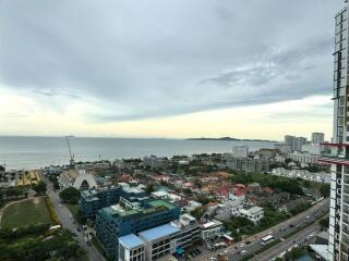 Panoramic view of city buildings and coastline