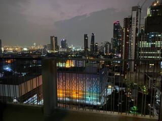 City view from balcony at night