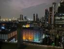 City view from balcony at night