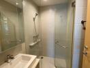 Modern bathroom with glass shower enclosure