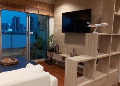 Modern living room with city view