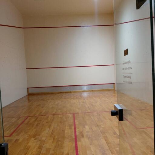 Squash court with wooden flooring