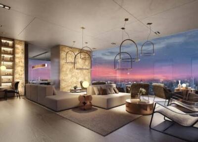 Luxurious living room with panoramic city view