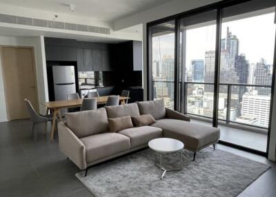 Modern living room with city view