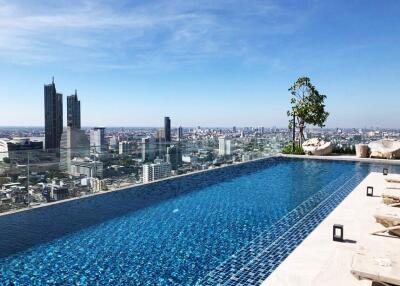 Rooftop pool with city skyline view