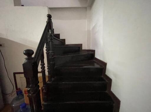 Interior staircase with black steps