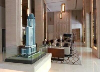 Lobby with a large building model display