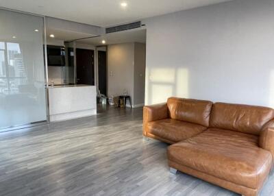 Modern living room with kitchen view