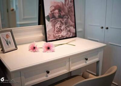 Stylish dresser with floral decor in a bedroom