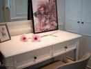 Stylish dresser with floral decor in a bedroom