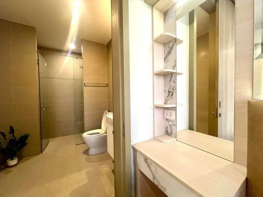 Modern bathroom with vanity and shower