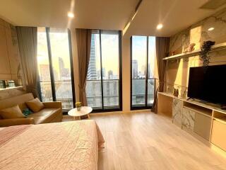 Modern bedroom with city view