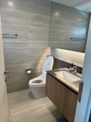 Modern bathroom with toilet and vanity