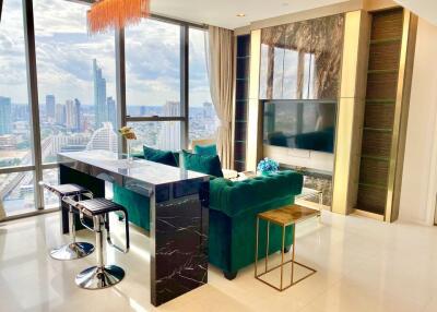 Modern living room with city view