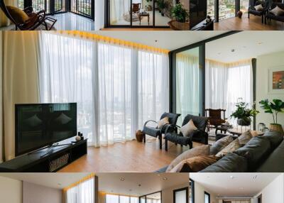 Living room with large windows and modern decor