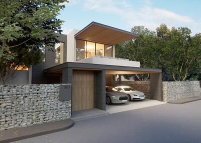 Modern two-story house with carport and driveway