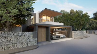 Modern two-story house with carport and driveway